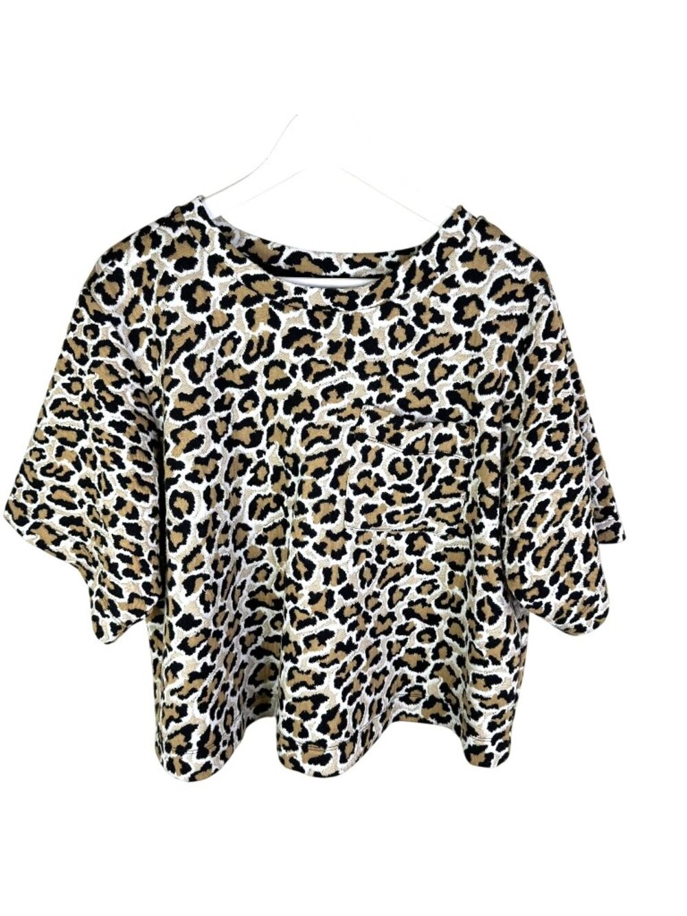 Anthropologie Maeve Leopard Print Boxy Cropped Knit Tee, Size 1X